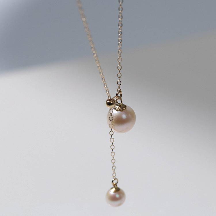 Vintage Y Shape Pearl Choker Necklace 14K Yellow Gold - Zafari Studio Jewelry