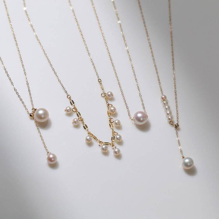 Vintage Y Shape Pearl Choker Necklace 14K Yellow Gold - Zafari Studio Jewelry