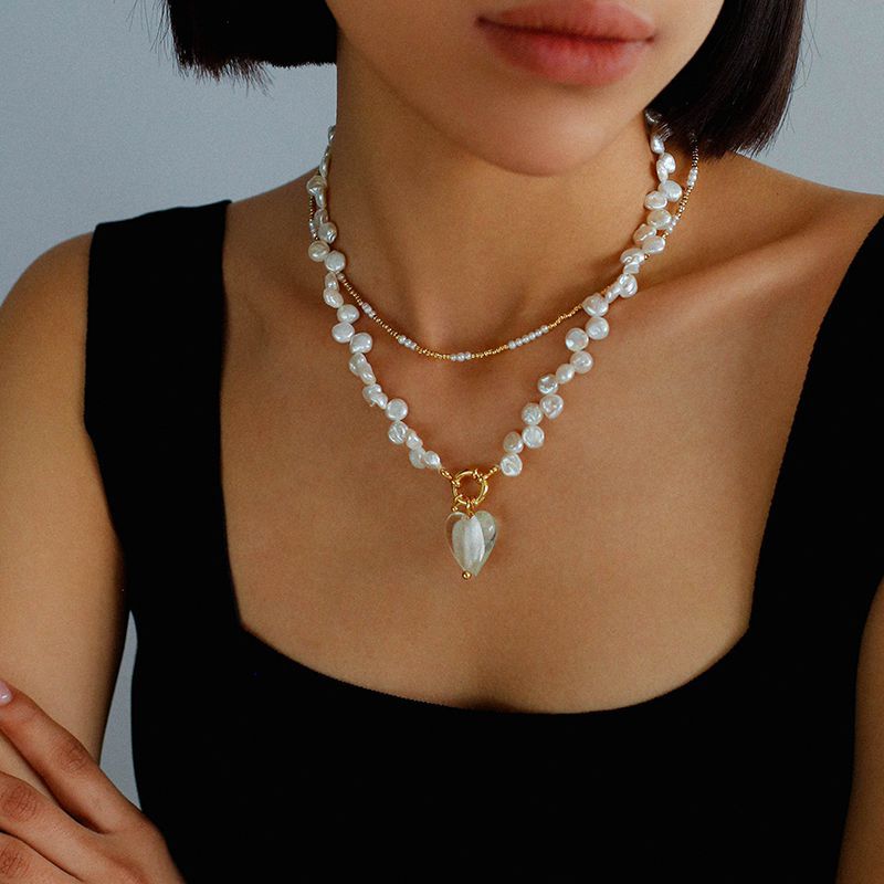 Flower Baroque Pearls Heart Pendant Necklace - Zafari Studio Jewelry