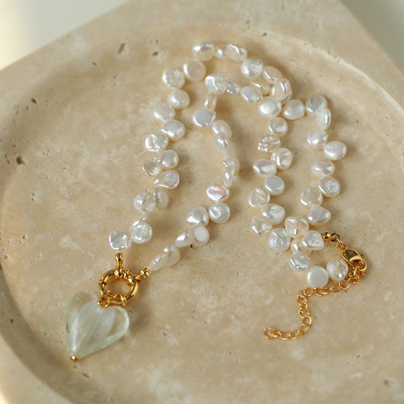 Flower Baroque Pearls Heart Pendant Necklace - Zafari Studio Jewelry