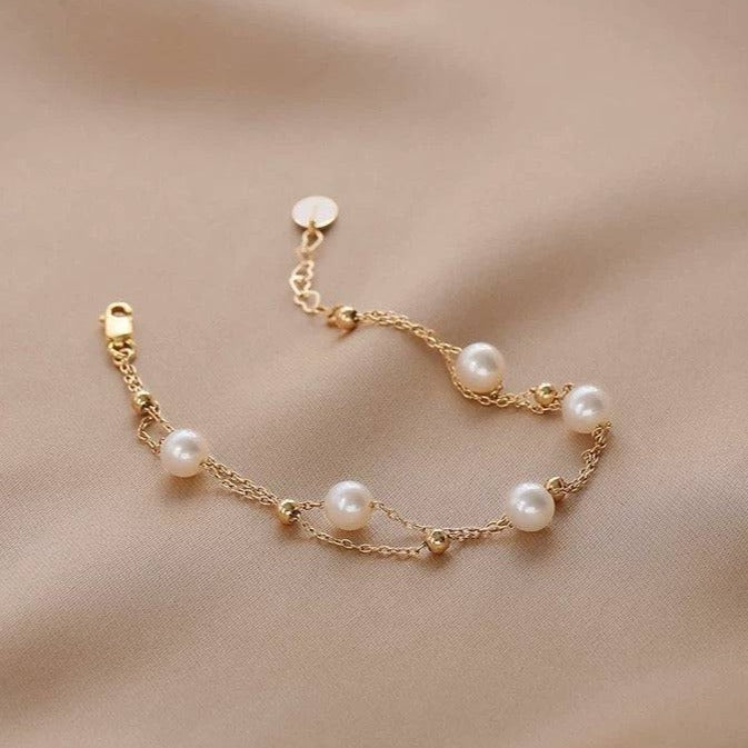 Layered Freshwater Pearl Bracelet 14K Yellow Gold - Zafari Studio Jewelry