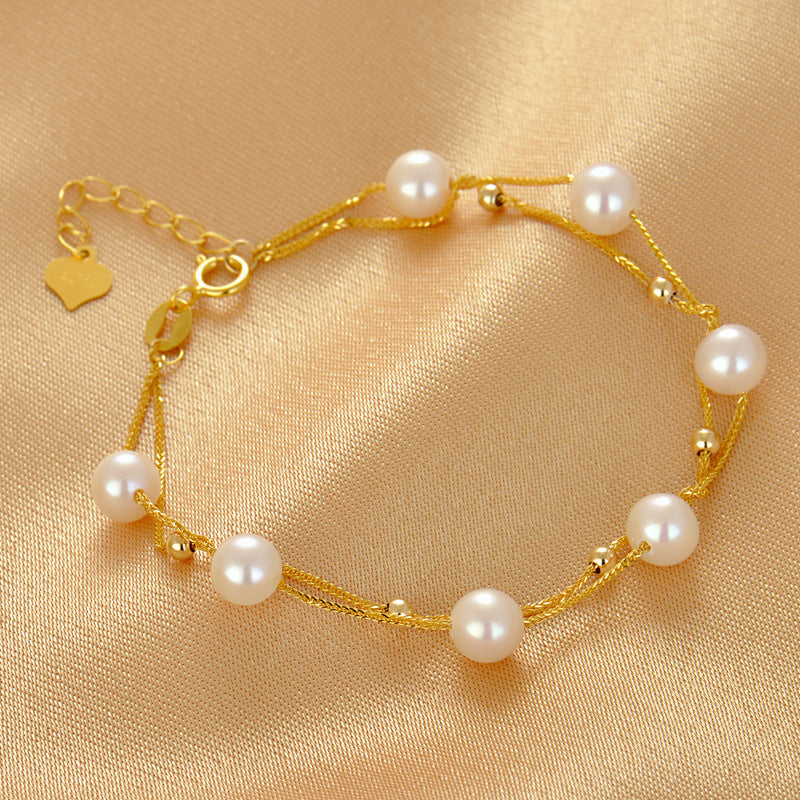 Layered Freshwater Pearl Bracelet 14K Yellow Gold - Zafari Studio Jewelry
