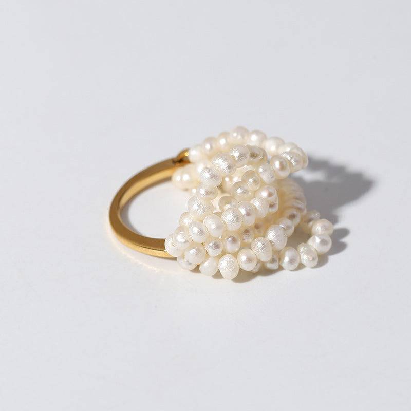 Multi-Layer Rice Pearl Cluster Ring - Zafari Studio Jewelry