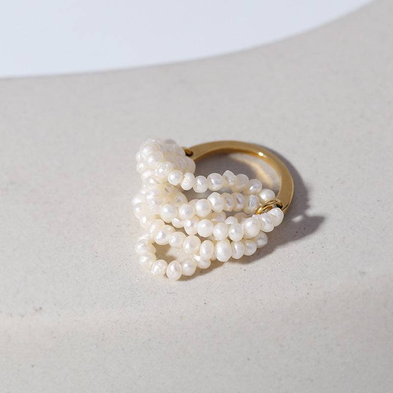 Multi-Layer Rice Pearl Cluster Ring - Zafari Studio Jewelry
