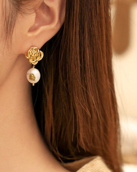 Rose Flower Gold Foil Earrings - Zafari Studio Jewelry