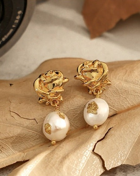 Rose Flower Gold Foil Earrings - Zafari Studio Jewelry