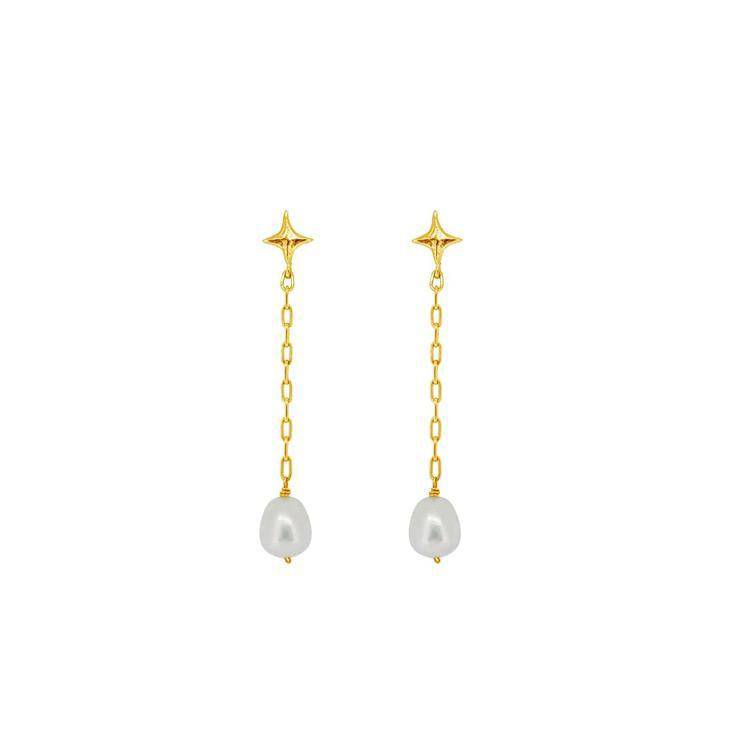 Long Drop Cross Pearl Earrings Gold Vermeil - Zafari Studio Jewelry