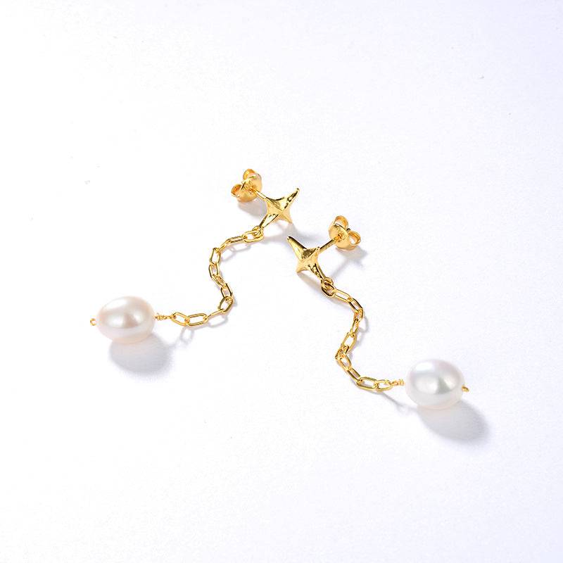 Long Drop Cross Pearl Earrings Gold Vermeil - Zafari Studio Jewelry