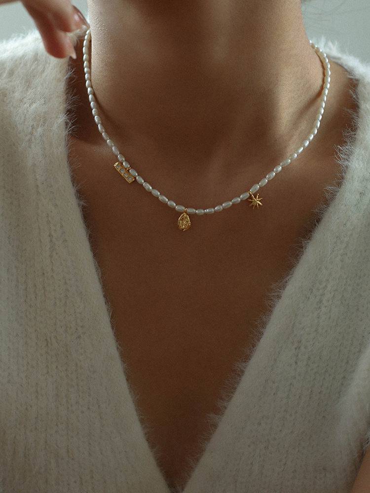 Star Multi Pendant Pearl Necklace - Zafari Studio Jewelry