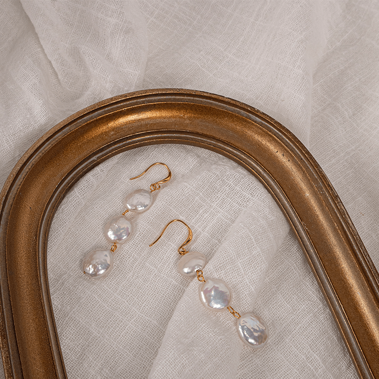 Three Button Baroque Pearl Earrings - Zafari Studio Jewelry