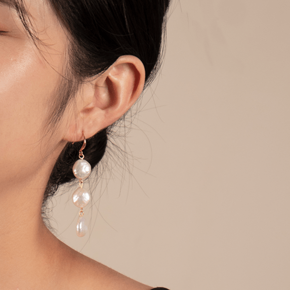 Three Button Baroque Pearl Earrings - Zafari Studio Jewelry